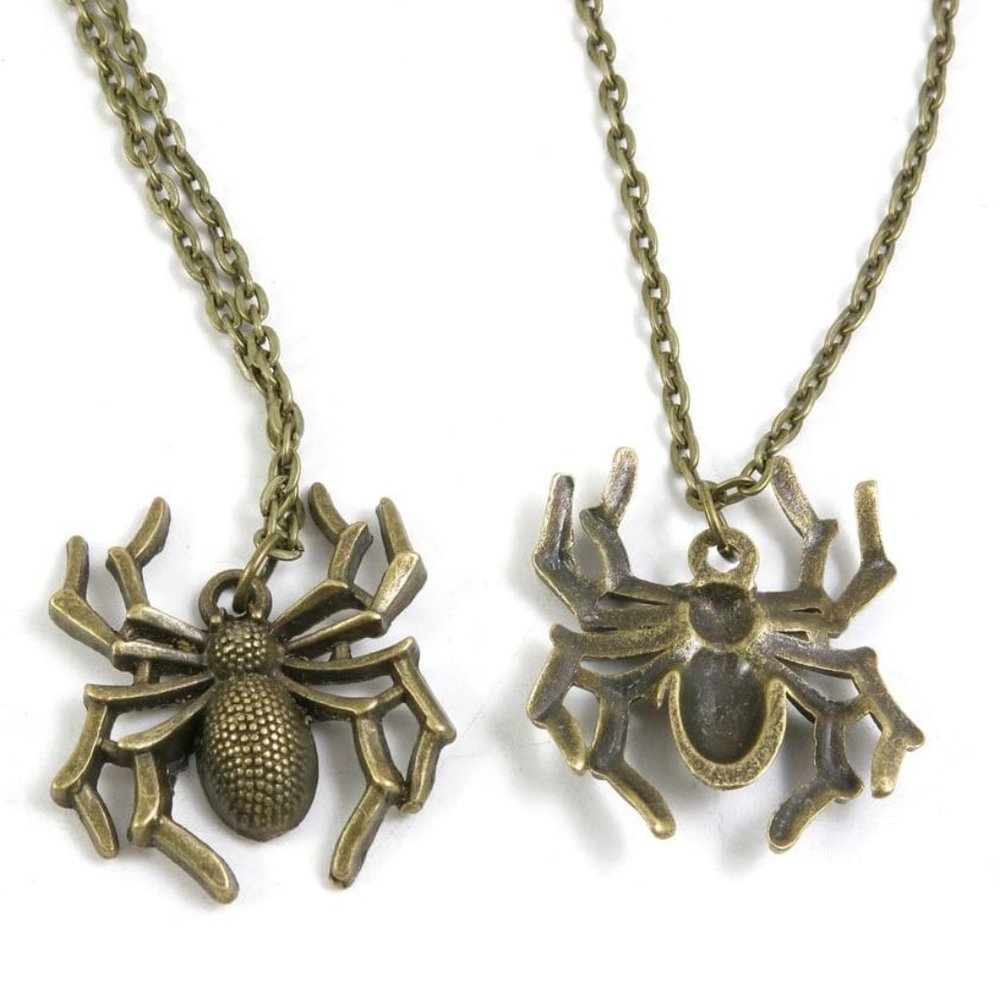 Bronze Spider Stainless Steel Pendant‎ Necklace - Black Widow, Goth, Halloween